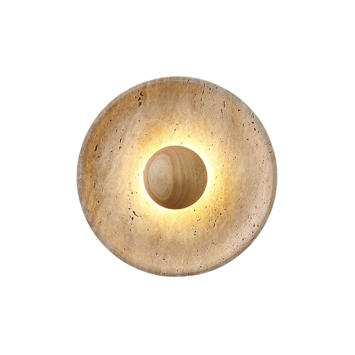 Natural Stone Sconce with Wood Backing 10-Inch Round Ambient Light Fixture for Bedroom Entryway Den