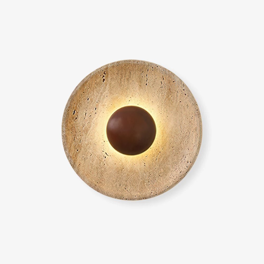 Natural Stone Sconce with Wood Backing 10-Inch Round Ambient Light Fixture for Bedroom Entryway Den