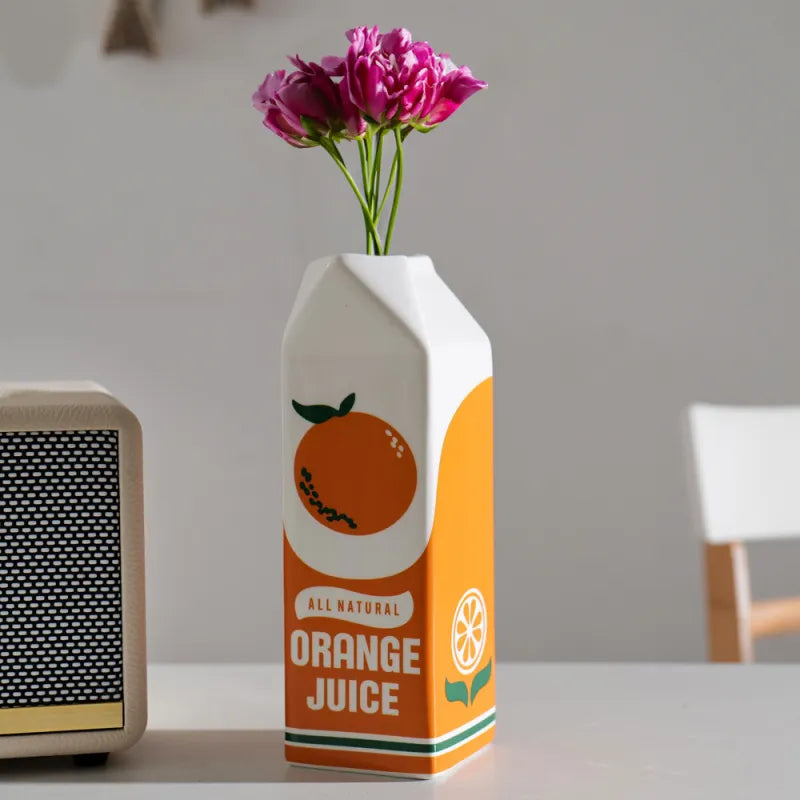 Handmade Ceramic Vase with Iconic Orange Juice Design – 8.66 inch Decorative Piece