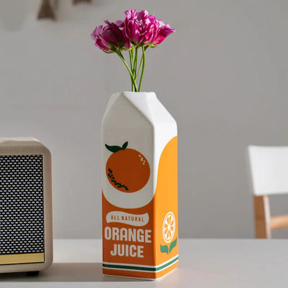 Handmade Ceramic Vase with Iconic Orange Juice Design – 8.66 inch Decorative Piece