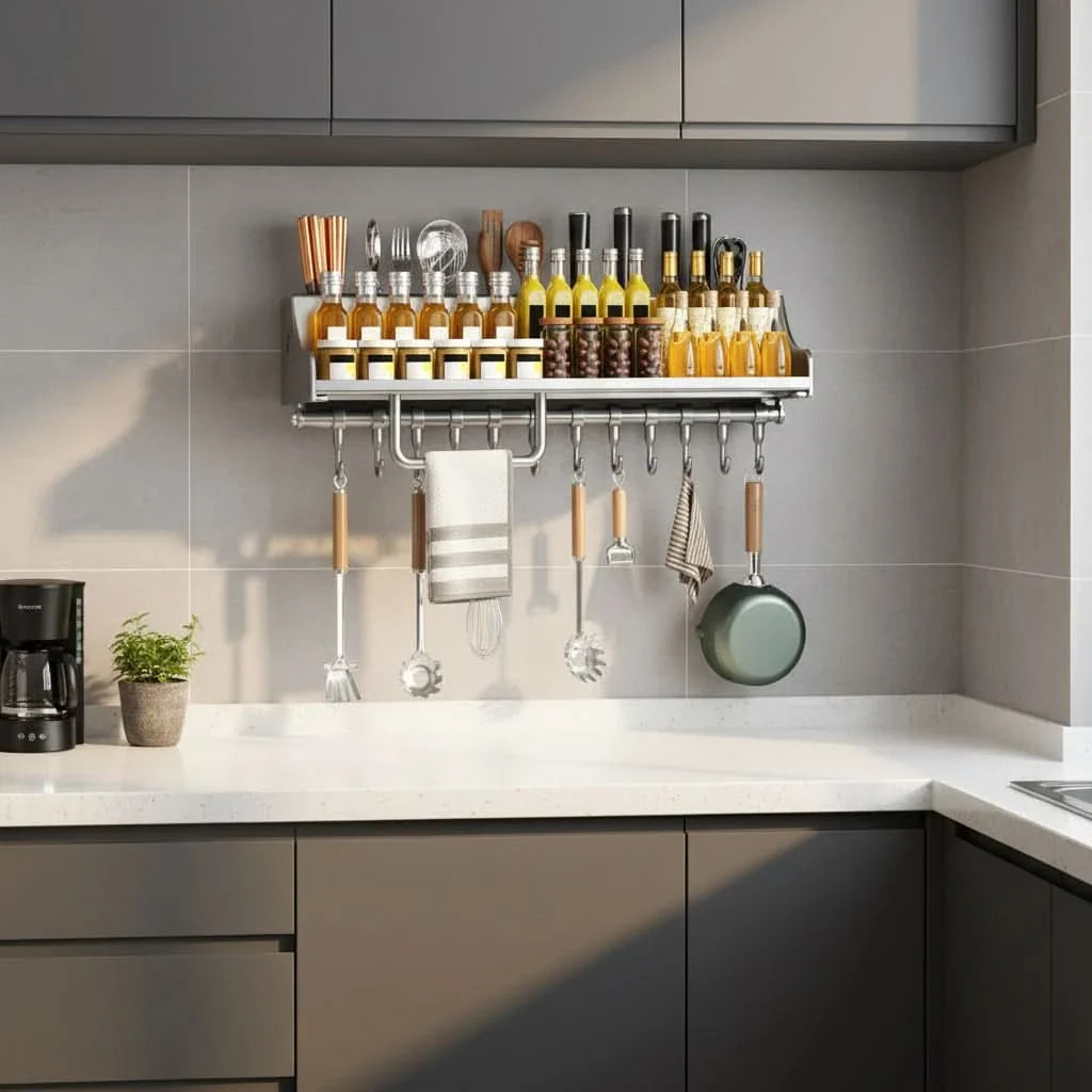 SPICELUXE – Metal Kitchen Rack with Practical Hanging Hooks