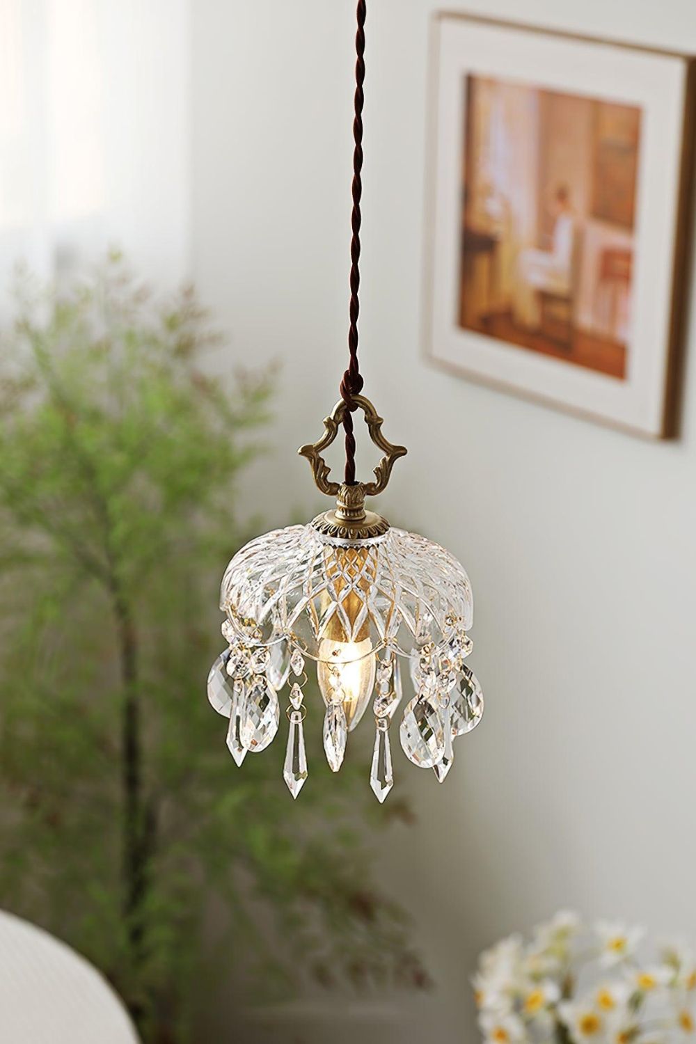 Retro Hanging Ceiling Fixture with Textured Shade for Kitchen Island Entryway Dining Room | Hardwired Single-Bulb Suspended Lighting