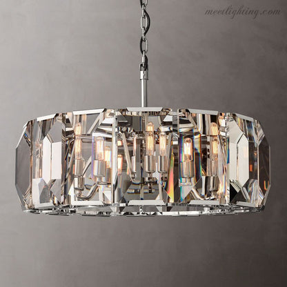 Round Crystal Chandelier 31 Inch 7-Light Fixture Iron Frame for Dining Room Foyer Entryway Living Room Bedroom Statement Lighting