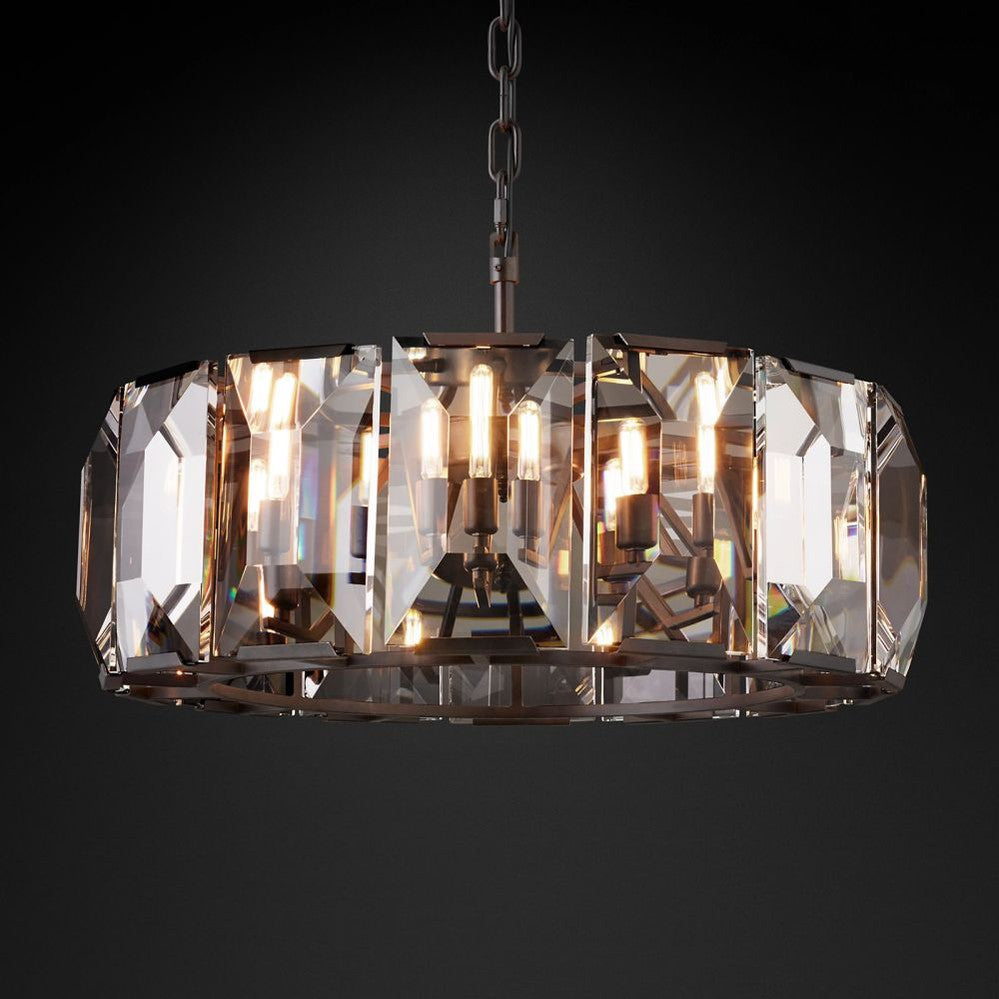 Round Crystal Chandelier 31 Inch 7-Light Fixture Iron Frame for Dining Room Foyer Entryway Living Room Bedroom Statement Lighting
