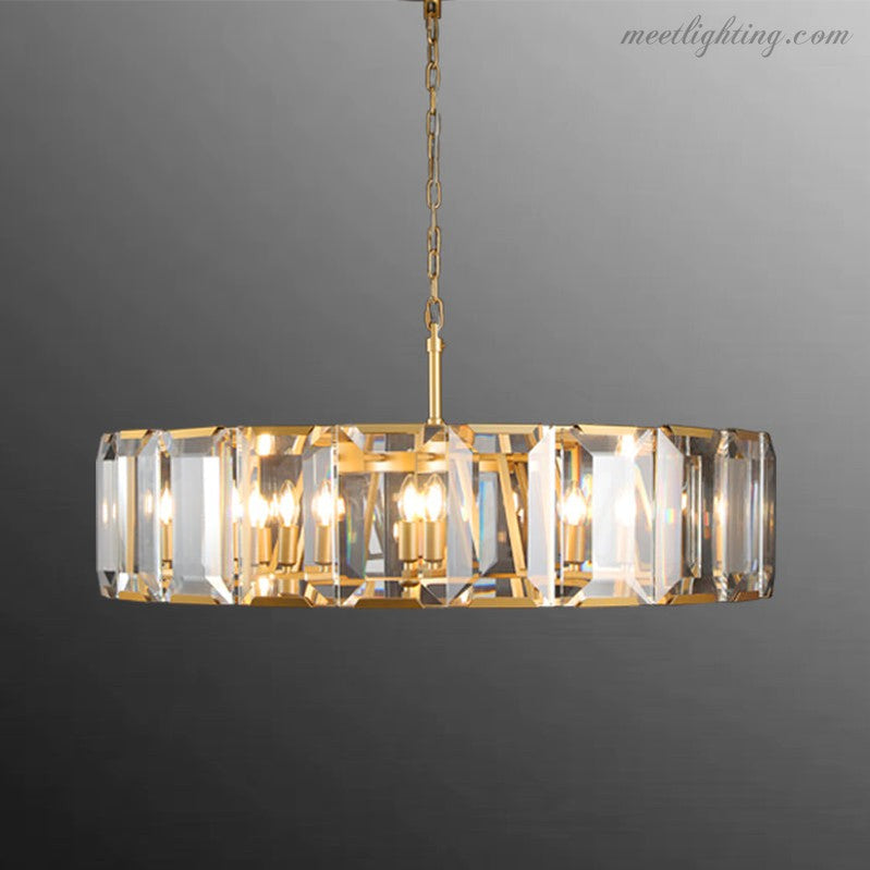 Round Crystal Chandelier 31 Inch 7-Light Fixture Iron Frame for Dining Room Foyer Entryway Living Room Bedroom Statement Lighting