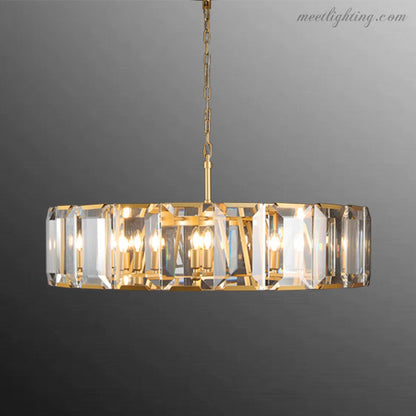 Round Crystal Chandelier 31 Inch 7-Light Fixture Iron Frame for Dining Room Foyer Entryway Living Room Bedroom Statement Lighting