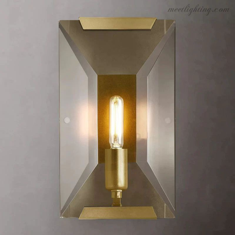 Faceted Crystal Glass Wall Light Fixture with Metal Frame for Living Room & Hallway