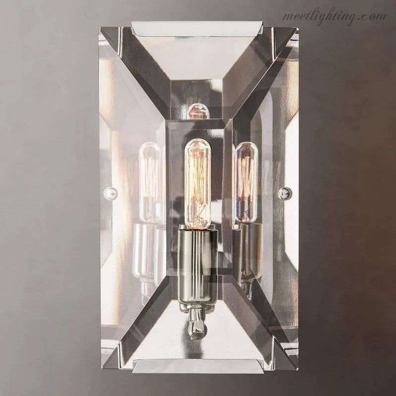 Faceted Crystal Glass Wall Light Fixture with Metal Frame for Living Room & Hallway