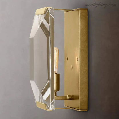 Faceted Crystal Glass Wall Light Fixture with Metal Frame for Living Room & Hallway