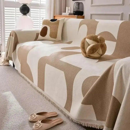 Plush Textured Throw Blanket Plaid Chenille 71x91 Inch for Couch Sofa Bed Layer Green Gray Brown Beige Orange Black Lightweight Home