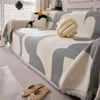 Plush Textured Throw Blanket Plaid Chenille 71x91 Inch for Couch Sofa Bed Layer Green Gray Brown Beige Orange Black Lightweight Home