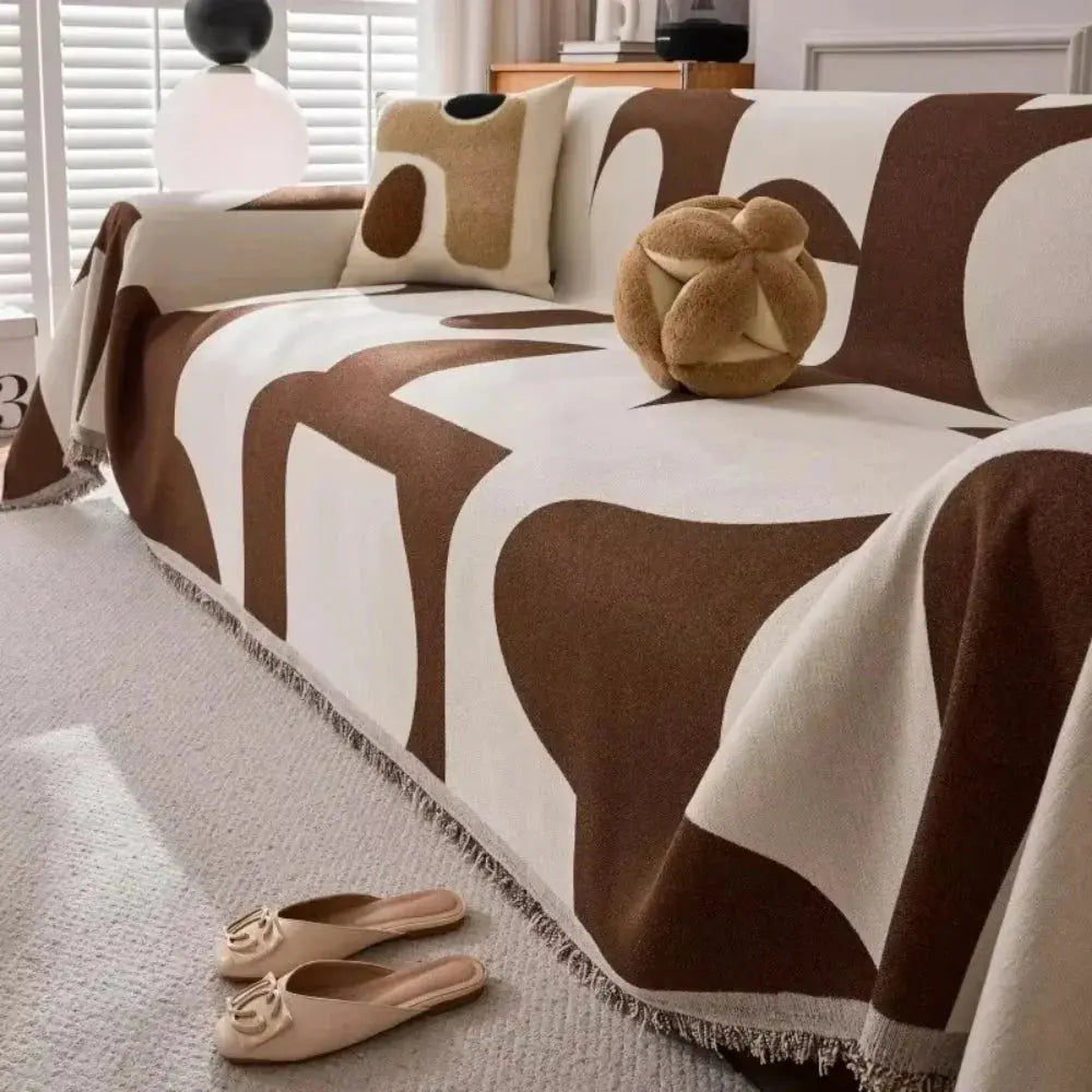 Plush Textured Throw Blanket Plaid Chenille 71x91 Inch for Couch Sofa Bed Layer Green Gray Brown Beige Orange Black Lightweight Home