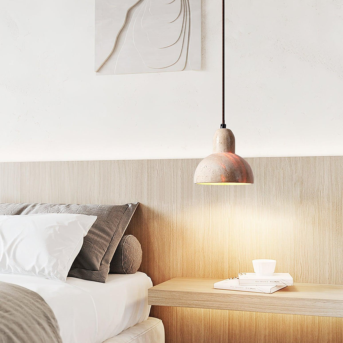 Stone Hanging Lamp E26 40W Natural Texture Overhead Light for Island Counter Breakfast Nook Focused Downlight