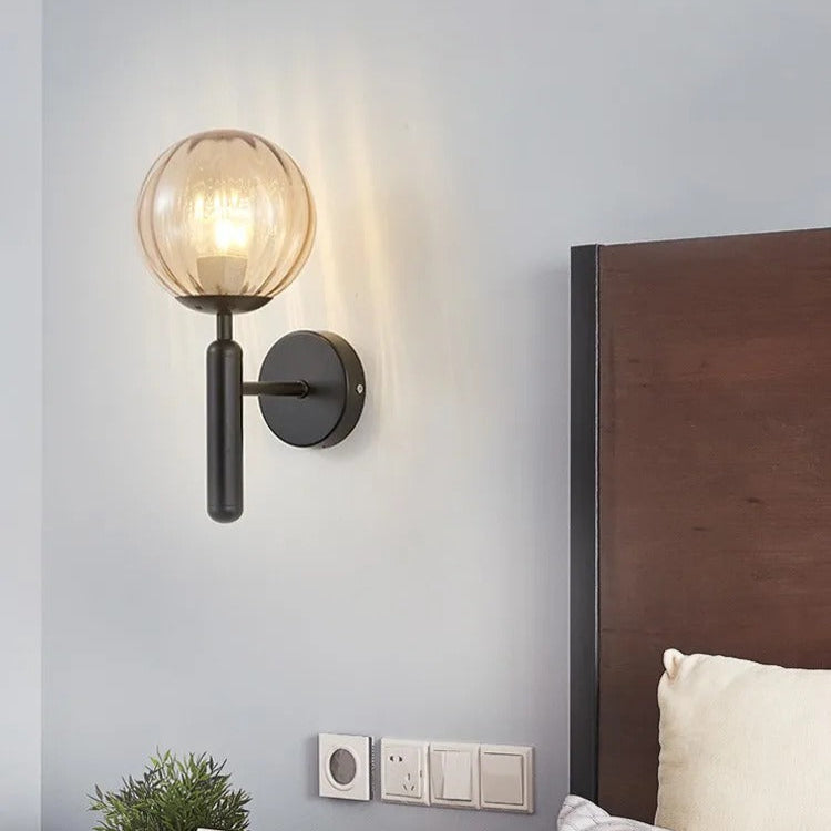 Globe Wall Sconce with 5.5-Inch Glass Shade Black and Gold Finish Bedroom Hallway Ambient Light E14 Socket Modern Minimalist Design for Entr