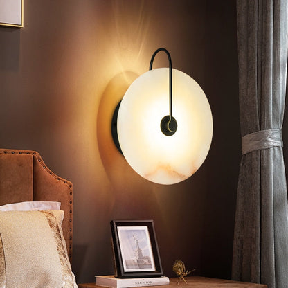 Circular Wall Sconce with Natural Stone & Energy-Efficient LED for Living Room, Bedroom, Hallway