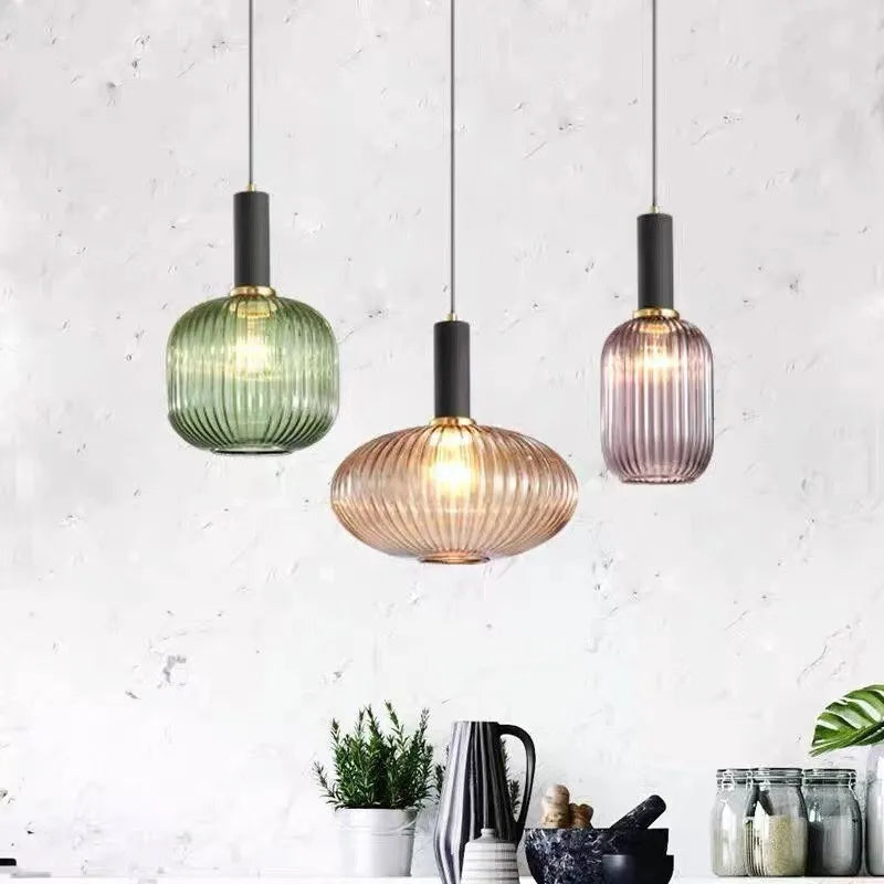 Glass Shade Hanging Ceiling Light E27 Socket Multi-Color Options for Kitchen Island Dining Room Bar Lounge Adjustable Cable Mid-Century Styl
