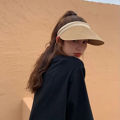 Sun Visor Hat for Women and Men, Wide Brim Straw Visor with UV Protection and Open Top, Sun Protection Hat for Beach