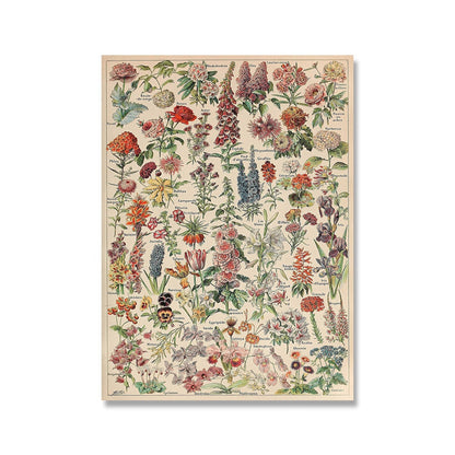 Framed Nature Illustration Canvas Prints – Classic Plant & Flower Wall Art for Living Room, Bedroom, Home Office Décor