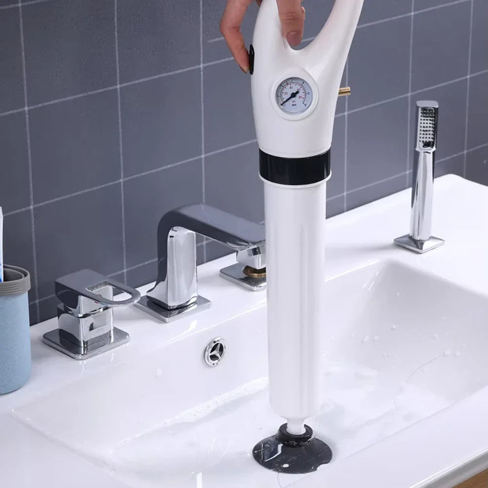 Pneumatic Drain Blaster Tool Kit for Sinks Toilets Tubs | Professional Pressure Pump Clog Remover System with 3 Nozzles | Unclogs Drains