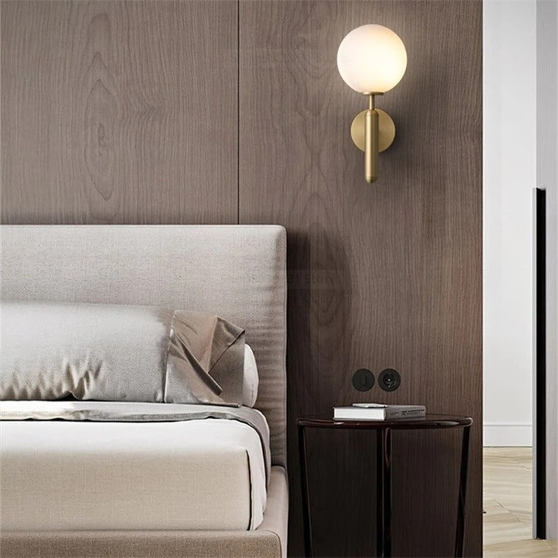 Globe Wall Sconce with 5.5-Inch Glass Shade Black and Gold Finish Bedroom Hallway Ambient Light E14 Socket Modern Minimalist Design for Entr