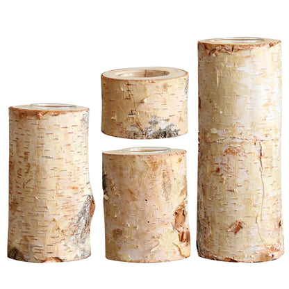 Natural Wood Tealight Holder Rustic Decorative Accent Glass Insert Candle Stand for Dining Table Living Room Mantle Home Decor Centerpiece