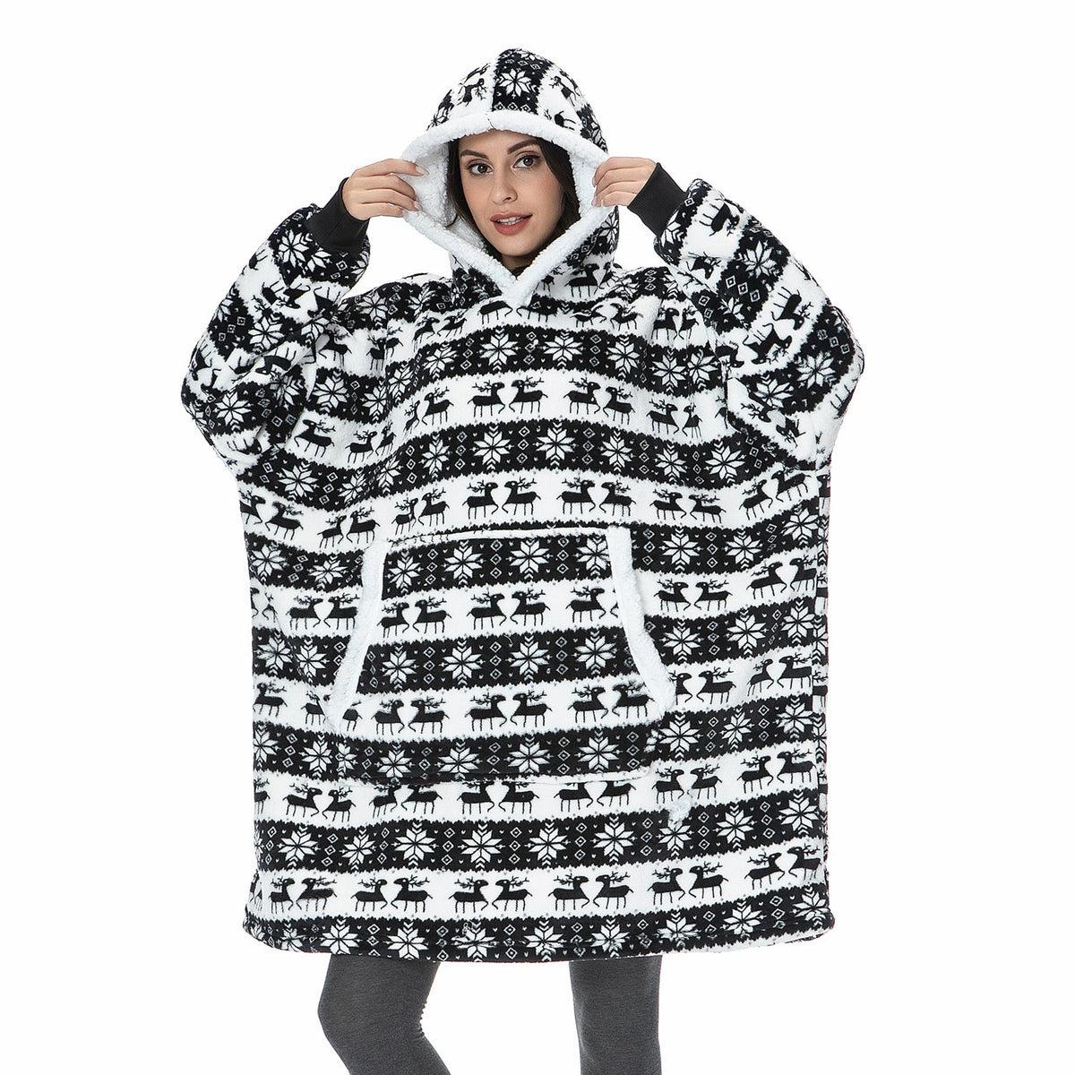 Oversized Wearable Blanket Hoodie with Pocket – Soft Fleece Throw for Couch & Bed – One Size Adults & Teens