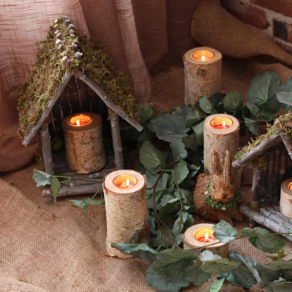 Natural Wood Tealight Stand 2-8 Inches Farmhouse Table Accent Organic Bark Texture Mantel Display Home Centerpiece Décor