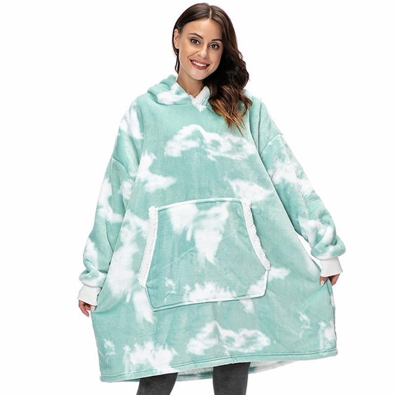 Oversized Wearable Blanket Hoodie with Pocket – Soft Fleece Throw for Couch & Bed – One Size Adults & Teens