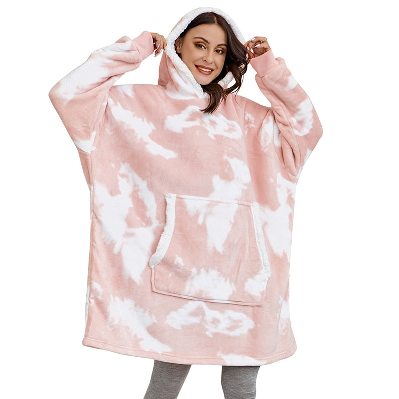 Oversized Wearable Blanket Hoodie with Pocket – Soft Fleece Throw for Couch & Bed – One Size Adults & Teens