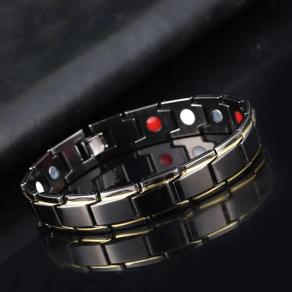 Magnetic Wellness Bracelet with Hematite Beads for Pain Relief & Circulation – Adjustable Stainless Steel Design