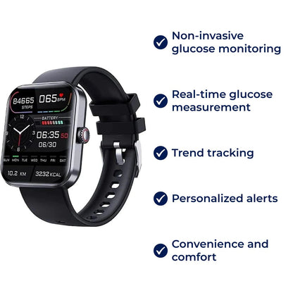 HealthTrack | Reloj inteligente para monitoreo de glucosa en sangre con alertas en tiempo real | Diseño no invasivo para el control de la diabetes