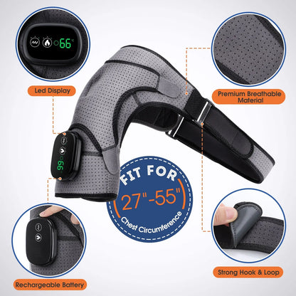 Electric Heating Pad for Shoulder with Vibration, Cordless Heating Pad with Adjustable Heat, Heated Shoulder Brace