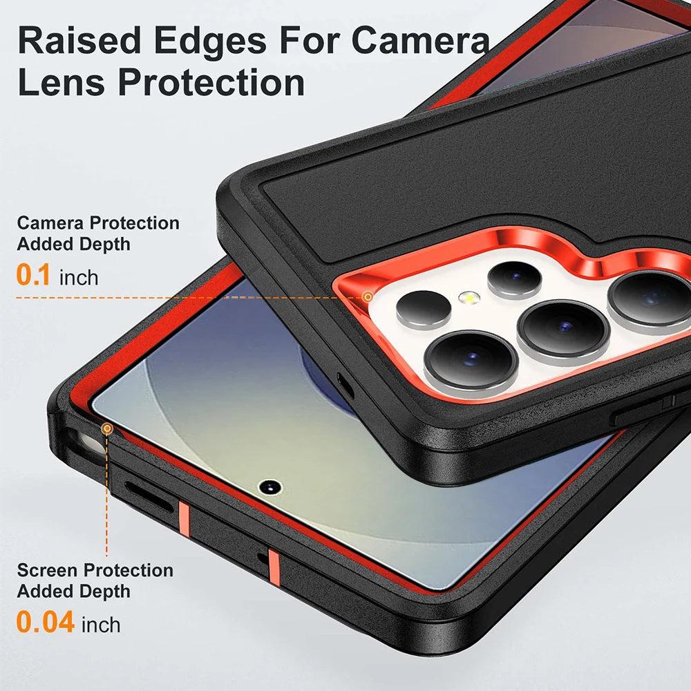 Rugged Armor Phone Case for Samsung Galaxy with Built-In Kickstand & Camera Protection | Military Grade Impact Resistant Cover