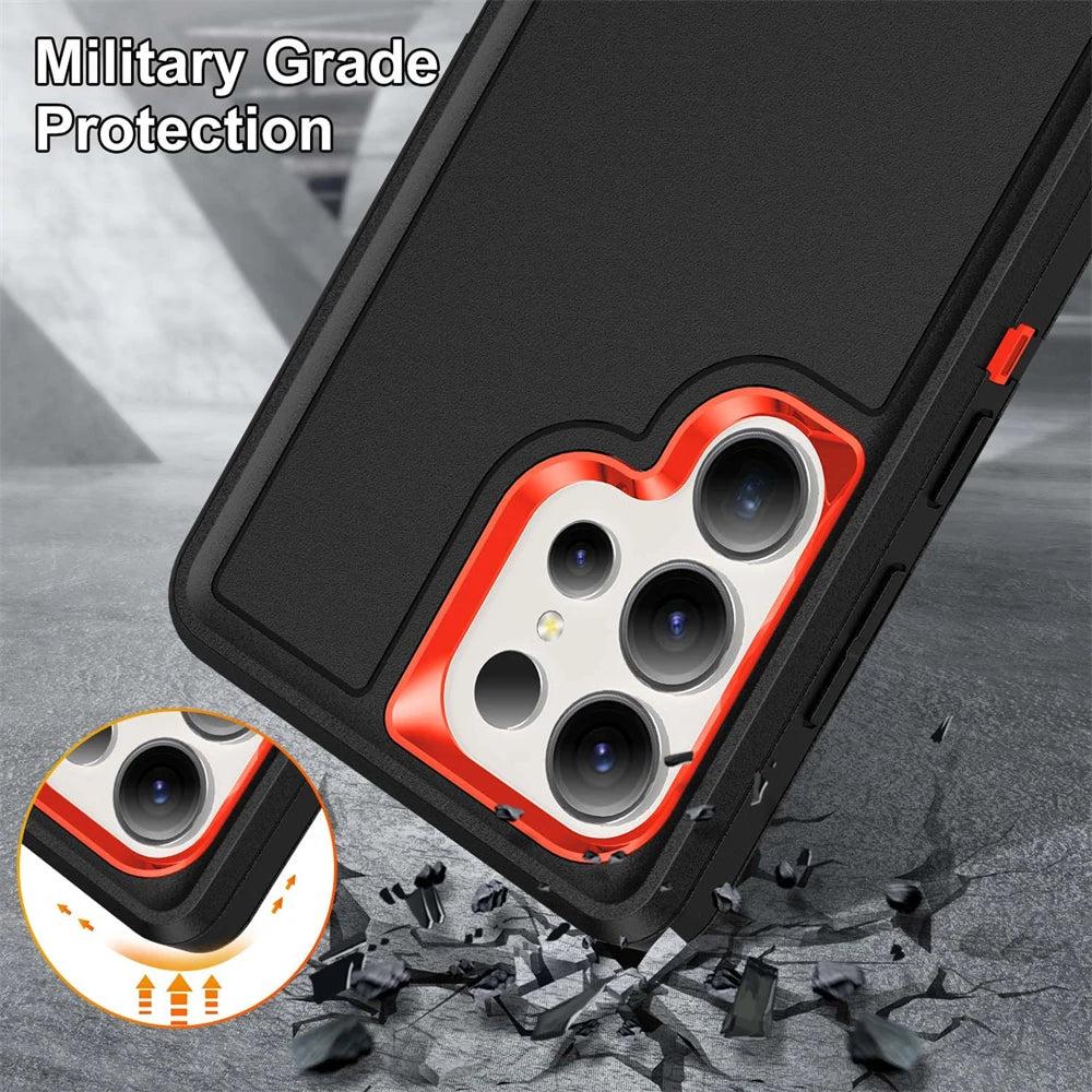 Rugged Armor Phone Case for Samsung Galaxy with Built-In Kickstand & Camera Protection | Military Grade Impact Resistant Cover