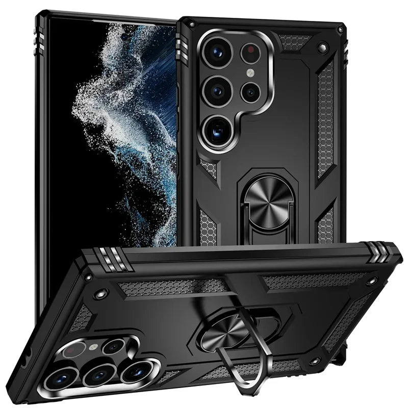 Samsung Galaxy Rugged Case with Ring Stand & Magnetic Mount – Shockproof Hard Shell Cover for Daily Drop Protection