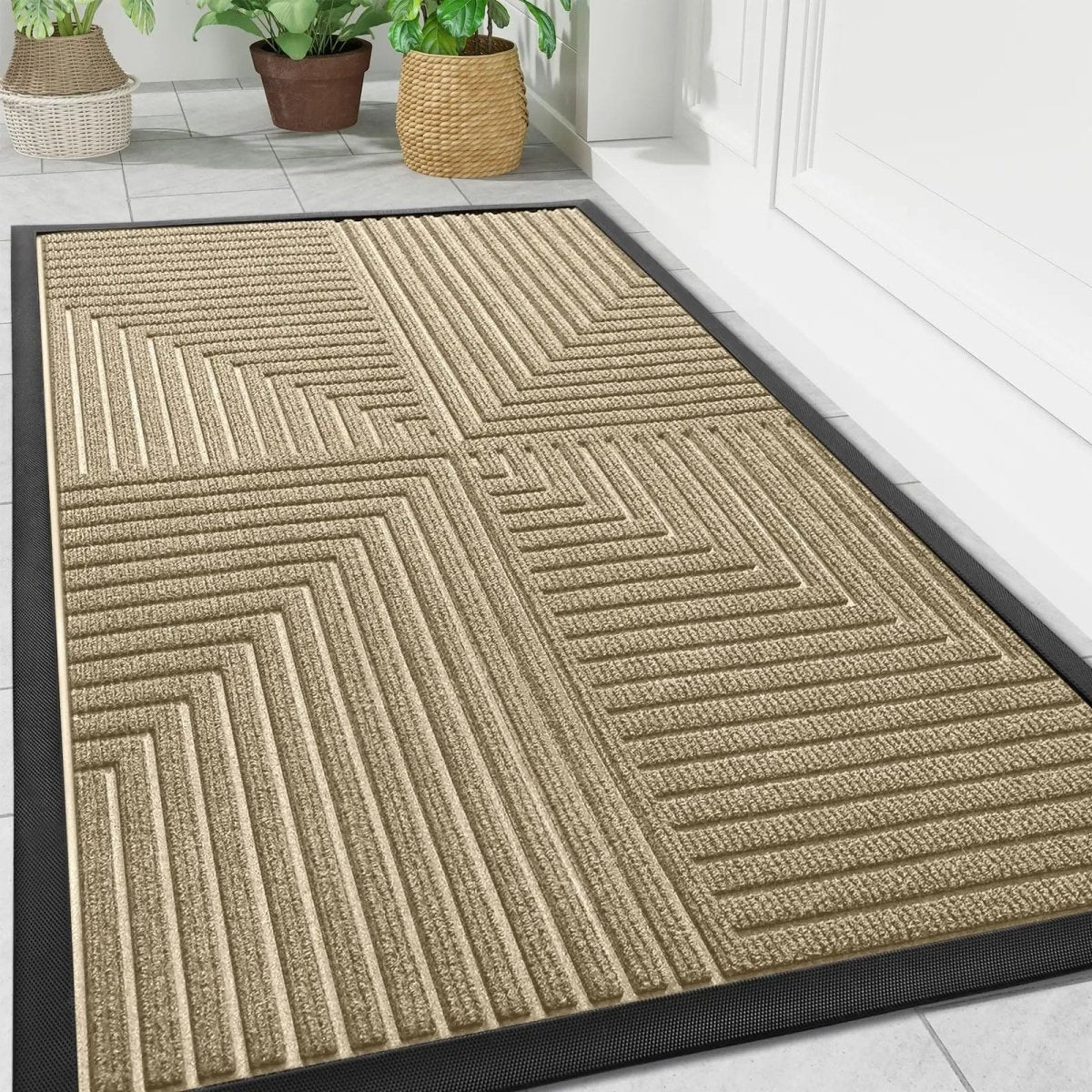 Heavy-Duty Rubber Entrance Mat with Striped Polyester Surface | Non-Skid Grip for Foyers, Hallways & Mudrooms | Traps Moisture & Debris
