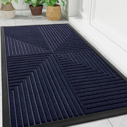 Heavy-Duty Rubber Entrance Mat with Striped Polyester Surface | Non-Skid Grip for Foyers, Hallways & Mudrooms | Traps Moisture & Debris