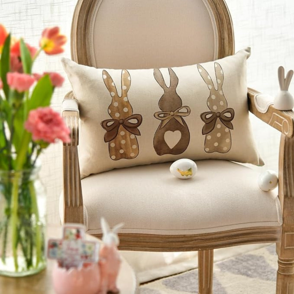 Hemp Bunny Cushion Cover - Eco-Friendly, Whimsical Design for Sofa