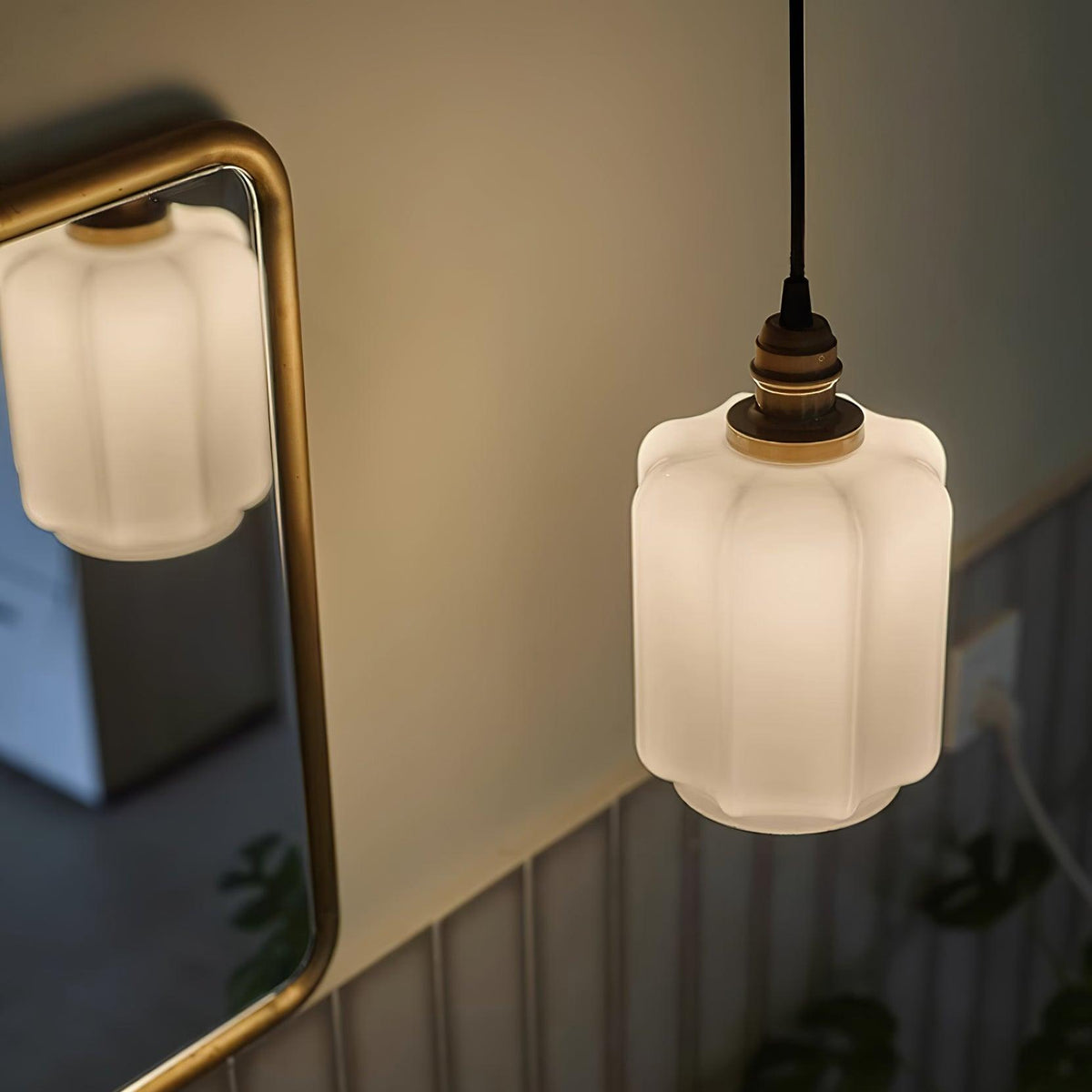 Glass Globe Hanging Light with Adjustable Cord White Brass Ceiling Fixture for Bedroom Dining Room Kitchen Island Brass Finish 6 Inch Pendan