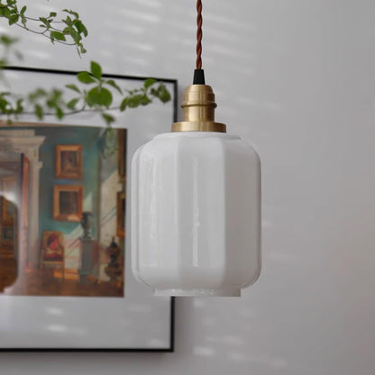 Glass Globe Hanging Light with Adjustable Cord White Brass Ceiling Fixture for Bedroom Dining Room Kitchen Island Brass Finish 6 Inch Pendan