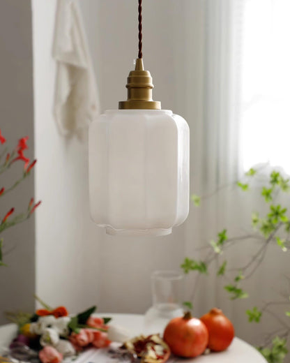 Glass Globe Hanging Light with Adjustable Cord White Brass Ceiling Fixture for Bedroom Dining Room Kitchen Island Brass Finish 6 Inch Pendan