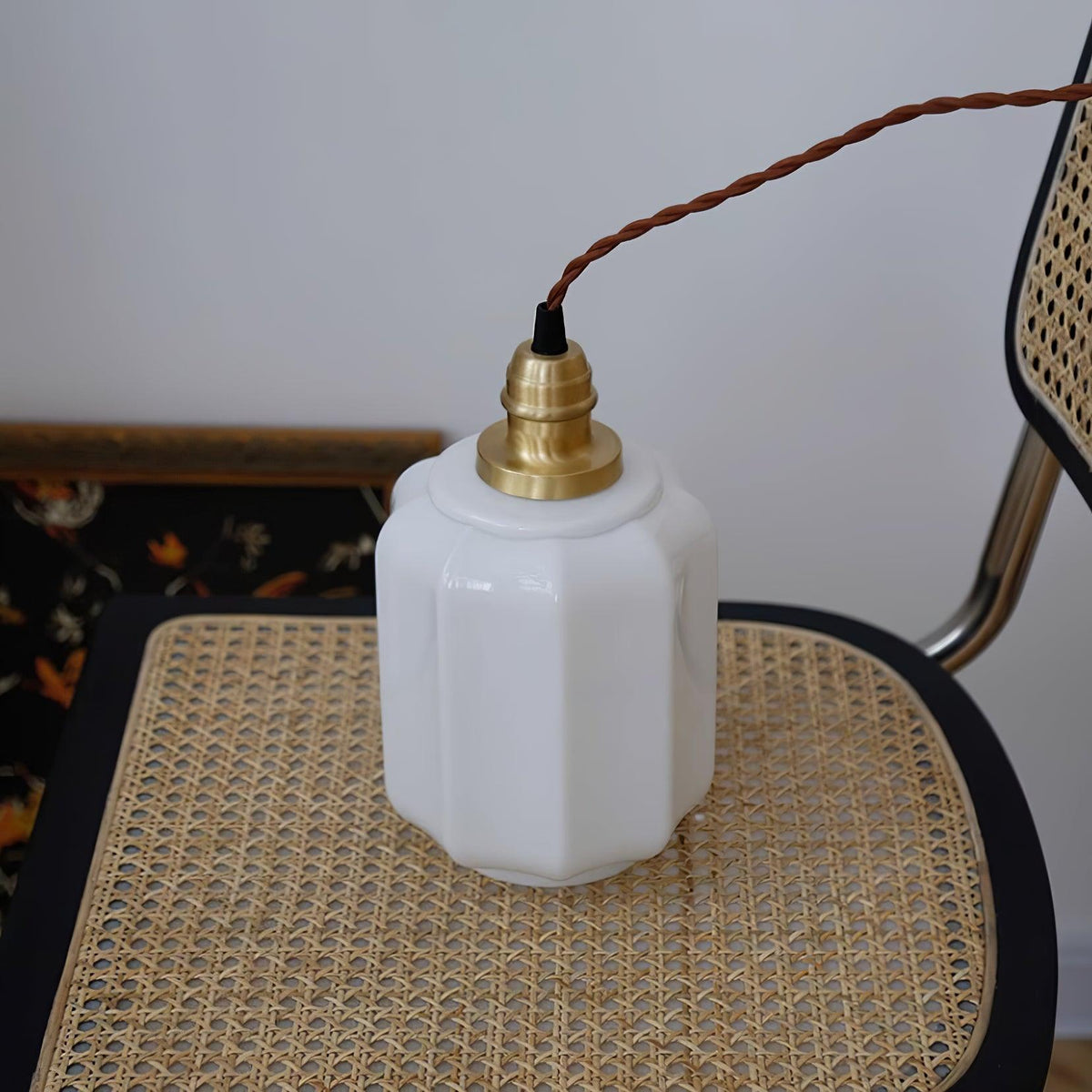 Glass Globe Hanging Light with Adjustable Cord White Brass Ceiling Fixture for Bedroom Dining Room Kitchen Island Brass Finish 6 Inch Pendan