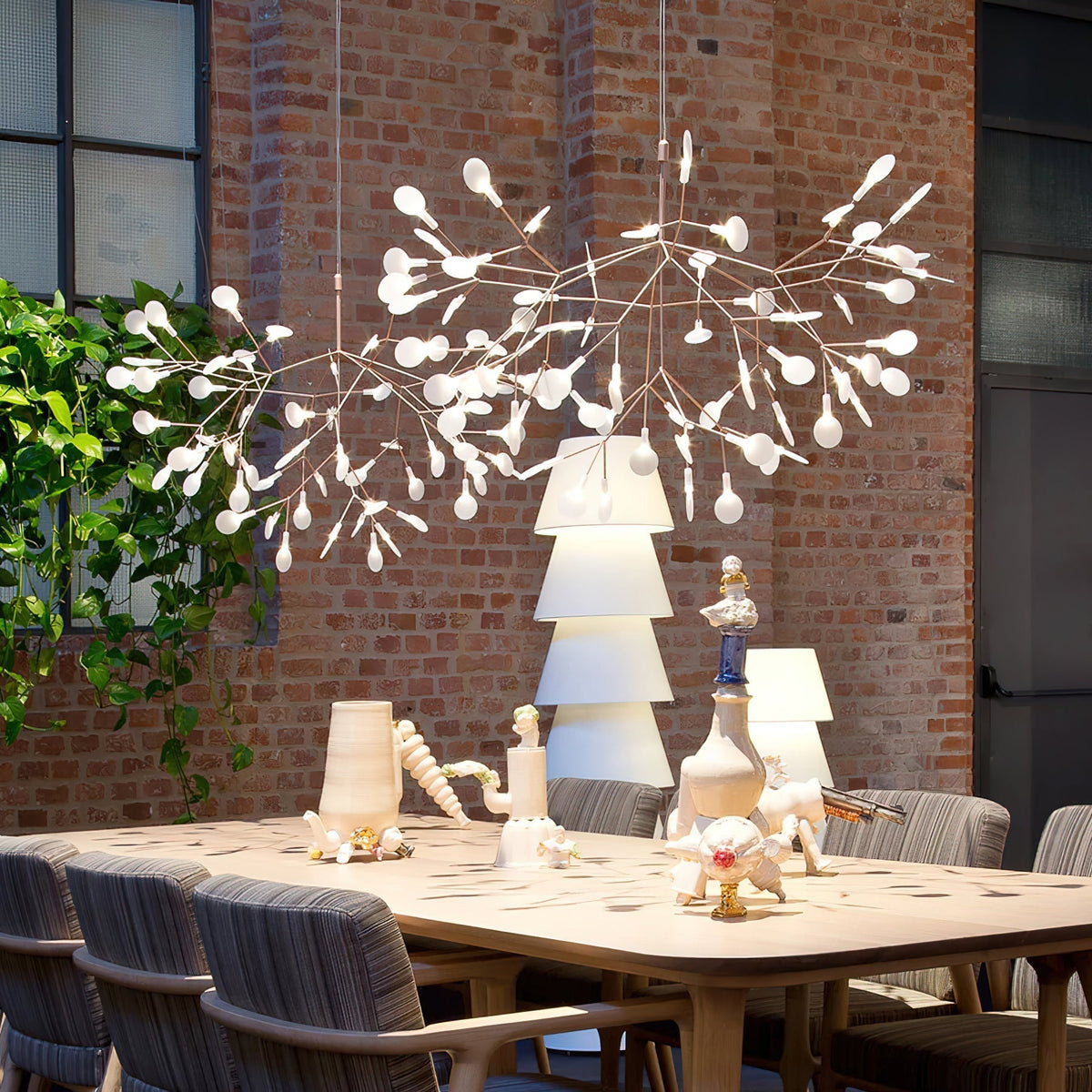 Organic Branch LED Ceiling Light White Metal Acrylic Fixture for Dining Room High Ceilings Modern Statement Chandelier Dimmable Adjustable S
