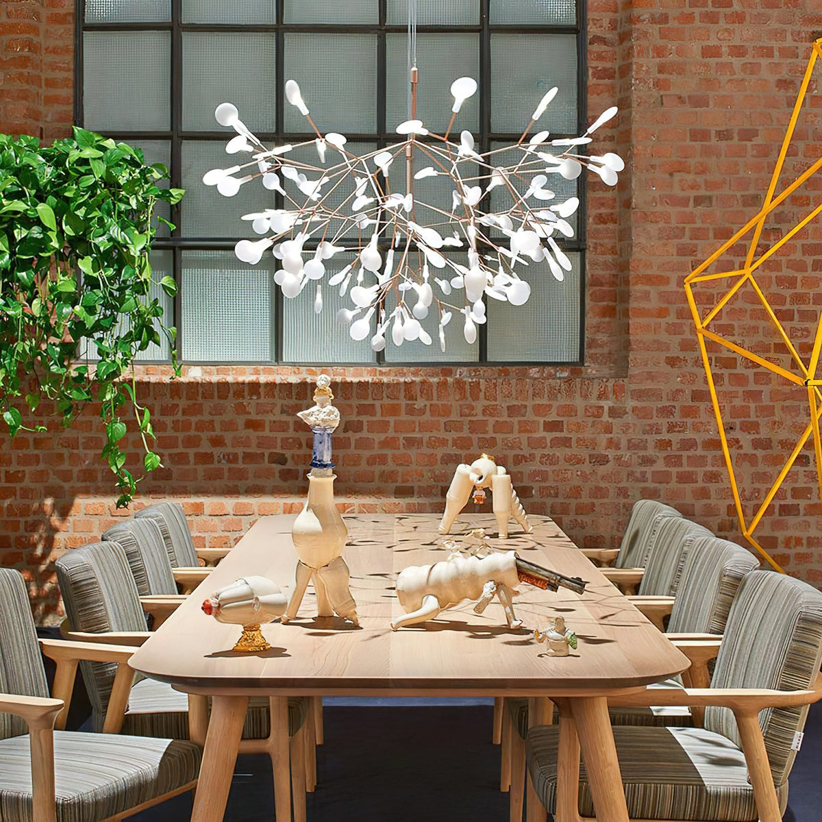 Organic Branch LED Ceiling Light White Metal Acrylic Fixture for Dining Room High Ceilings Modern Statement Chandelier Dimmable Adjustable S