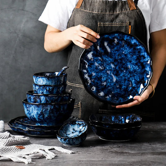 10-Piece Ceramic Dinnerware Set with Galaxy-Inspired Design for Everyday Dining & Special Occasions | Microwave & Dishwasher Safe