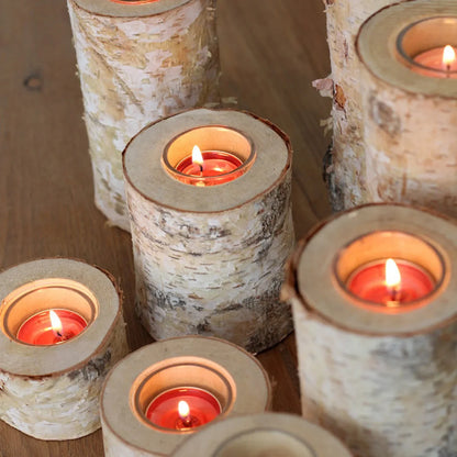Natural Wood Tealight Holder Rustic Decorative Accent Glass Insert Candle Stand for Dining Table Living Room Mantle Home Decor Centerpiece