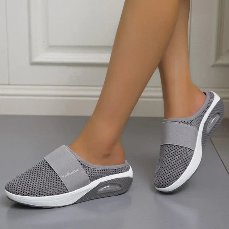 Cushioned Slip-On Walking Sneakers with Air Sole Technology for Women | Breathable Mesh Athletic Shoes for All-Day Standing and Comfort