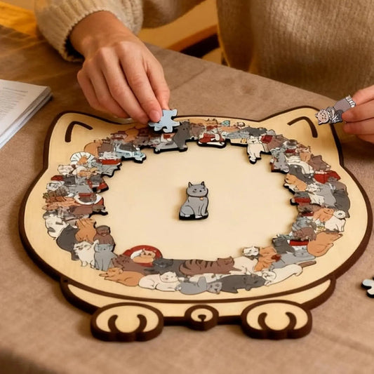 Rompecabezas de silueta de gato de madera de 135 piezas para adultos y niños | Decoración de mesa y actividad sin pantallas