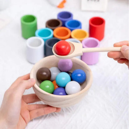 Wooden Color Matching Toy Set with Balls and Cups for Toddlers – Educational Sorting Activity for Kids 3+
