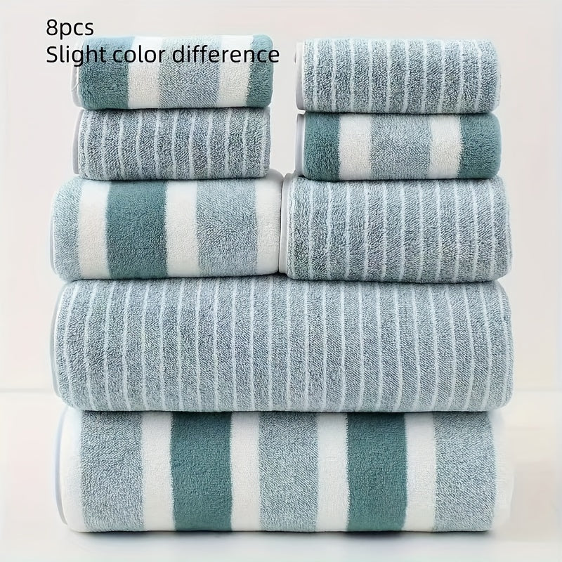 Coral Fleece Towel Set 8-Piece Quick-Dry Lightweight for Shower Bath Gym Travel Home Bathroom Neutral Tones 9.9 oz/sq ft Microfiber